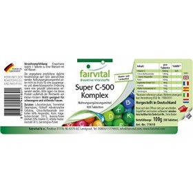Fairvital | Super C-500 complexe, à Fortement dosé, 500 mg de vitamine C avec des bioflavonoïdes, 100 comprimés végétariens