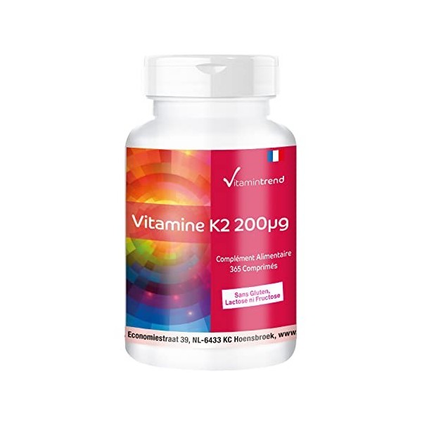 Vitamine K2 200mcg - Ménaquinone MK-7 - Boite de 365 comprimés - fort dosage - ! POUR 1 AN ! - Végan | Vitamintrend®