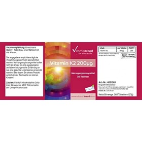 Vitamine K2 200mcg - Ménaquinone MK-7 - Boite de 365 comprimés - fort dosage - ! POUR 1 AN ! - Végan | Vitamintrend®