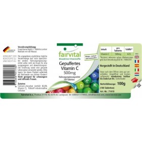 Fairvital | Vitamine C tamponnée 500mg - boite de 100 jours - VEGAN - Fortement dosé - 100 comprimés - ascorbate de calcium