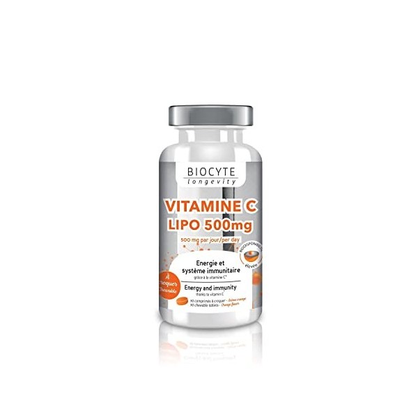 BIOCYTE Vitamine C Lipo 500mg - Complément Alimentaire Energie et Immunité - Vitamine C Liposomale - 30 Comprimés à Croquer -