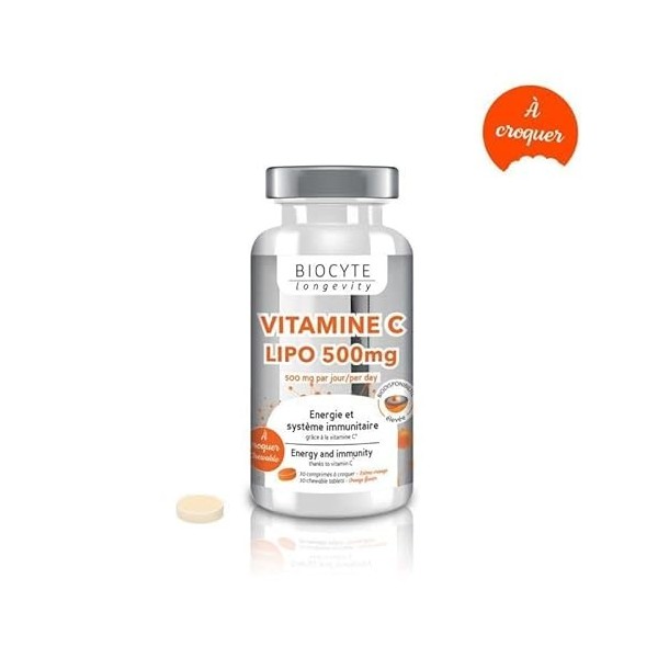 BIOCYTE Vitamine C Lipo 500mg - Complément Alimentaire Energie et Immunité - Vitamine C Liposomale - 30 Comprimés à Croquer -