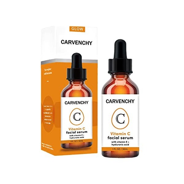 Sérums vitamine-C pour le visage, soin la peau à la vitamine C avec acihyaluronique, antioxydant Vit-E, sérums éclaircissants