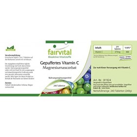 Fairvital | Vitamine C comme lascorbate de magnésium - boite de 8 mois - VEGAN - 240 comprimés - facile sur lestomac