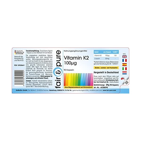 Fair & Pure® - Vitamine K2 100µg - naturelle - végane - tout trans MK-7-90 gélules