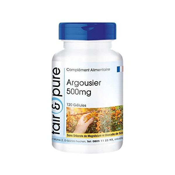 Fair & Pure® - Argousier 500mg - 120 gélules - Végan - Source de vitamine C naturelle - Fair & Pure
