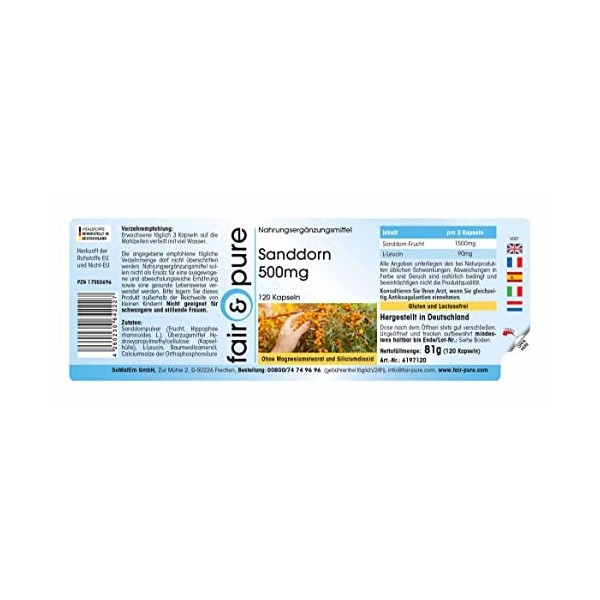 Fair & Pure® - Argousier 500mg - 120 gélules - Végan - Source de vitamine C naturelle - Fair & Pure