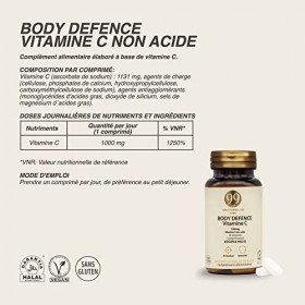 99 LAB PARIS - Body Defence Vitamine C - Complément Alimentaire Halal et Vegan - Non Acide - Sans Gluten - Flacon de 60 Compr