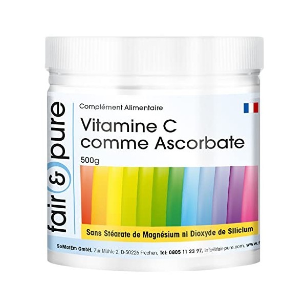 Fair & Pure® - Vitamine C sous forme dascorbate - 500g en poudre - 100% pure sans additifs - Vegan - Antioxydant classique