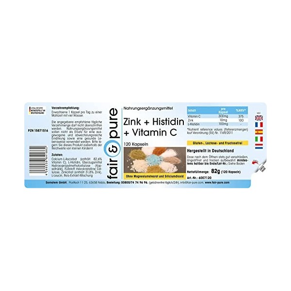 Fair & Pure® - Zinc + Histidine + Vitamine C - végan - 120 gélules