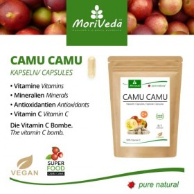 MoriVeda Capsules de vitamine C Camu Camu hautement dosées 120 pièces I Extrait I Vegan & sans gluten I 100% qualité supérieu