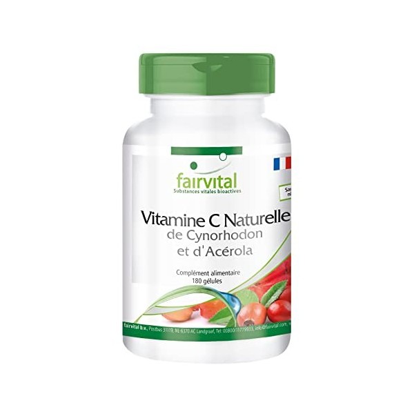 Fairvital | Vitamine C Naturelle issu de Cynorrhodon et Acérola - 256mg de Vitamine C - 180 gélules