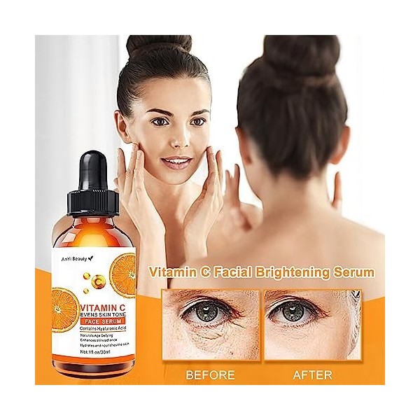 Vitamine C pour lEssence Visage - Essence naturelle éclaircissante pour le visage à la vitamine C avec nicotinamide - 1 Fl O