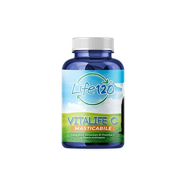 Life 120 - Vitalife C - 90 comprimés à croquer Complément alimentaire de vitamine C à libération prolongée