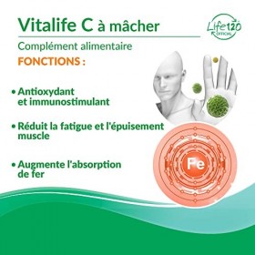 Life 120 - Vitalife C - 90 comprimés à croquer Complément alimentaire de vitamine C à libération prolongée