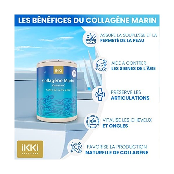 Collagène Marin Pur de Type I, Vitamine C, Manganèse- 120 Gélules- Anti-Rides Naturel- Complément Alimentaire Pour la Peau- E