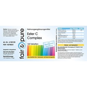 Fair & Pure® - Ester C Complex - avec 500mg de Vitamine C, 333mg de Bioflavonoïdes & Acérola - 120 comprimés