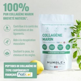 Collagène Marin Naticol® en poudre - Sachet de 225g - Goût Menthe et Citron - Confort articulaire, Récupération musculaire et