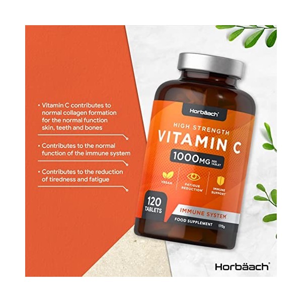 Vitamine C 1000 mg | 120 Comprimés Végétaliens | Alternative aux Capsules | by Horbaach