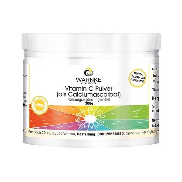 Vitamine C en poudre 300 g - L-ascorbate de calcium 100% pur sans additifs, tamponné | Warnke Vitalstoffe