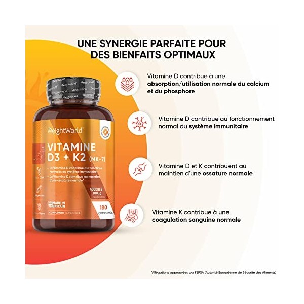 Vitamine D3 K2 MK7 Dosage Élevé, Vitamine D3 4000 UI + Vitamine K2 MK7 100μg, 180 Micro Comprimés Végétarien - 1 Comprimé T