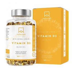 Vitamine D3 Naturelle Haute Concentration 5000 UI avec Huile d’Olive Extra Vierge pour Absorption Optimale et les Fonctions O
