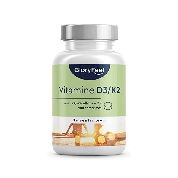 Vitamine D3 2000 UI + K2 100 µg par Comprimé, 200 Comprimés Approvsionnement de 6 mois , Vitamin D3 K2 Fortement Dosée, Cont