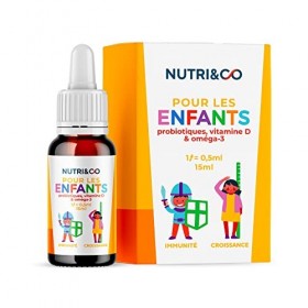 Probiotiques Enfant - Complément alimentaire enfants - Probiotiques Vitamine D Omega 3 - Immunité Défenses Croissance - Os De