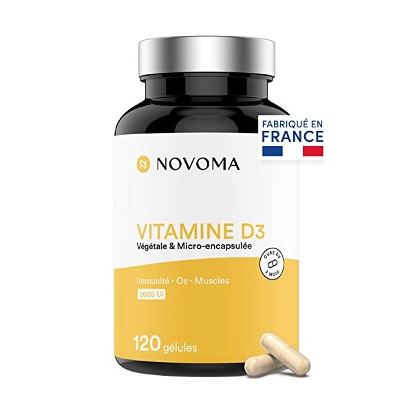 NOVOMA Vitamine D3 2000 UI/j, Vitamine D Naturelle Micro-encapsulée - Haute Absorption, Système Immunitaire, Santé des Os & M