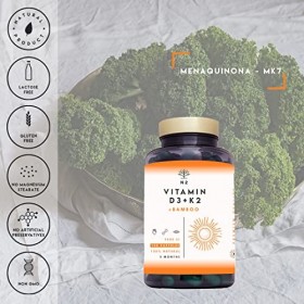 Vitamine D3 K2 Dosage Élevé Naturelle - Vitamine D3 5000 iu + Vitamine K2 MK7 200μg + Silicium Contribue au Fonctionnement Sy