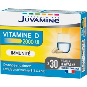 JUVAMINE – VITAMINE D 2000 UI – Immunité – Vitamine B12, Vitamine C, Vitamine D3 et Zinc – 30 gélules – 1 gélule par jour