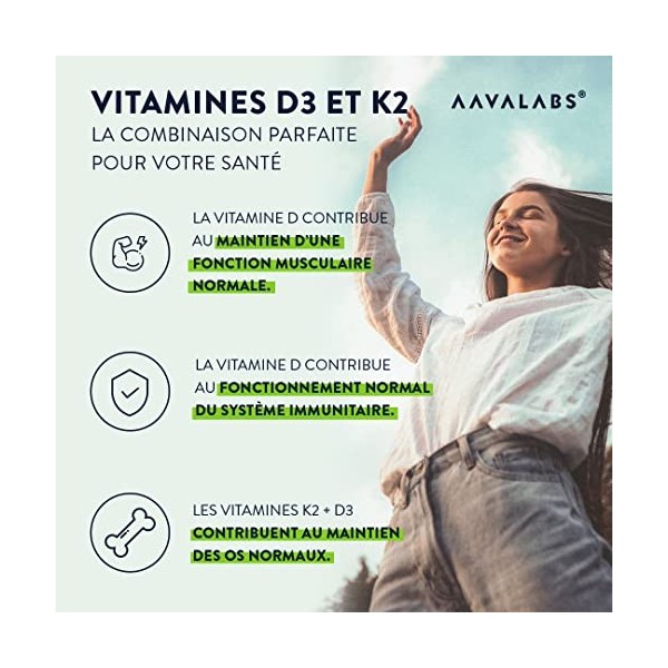 Vitamine D3 K2 avec de lHuile d’Olive Vierge - Vitamine D3 2000 UI et Vitamine K2 MK7 100 μg pour Os, Muscles, Système Immun