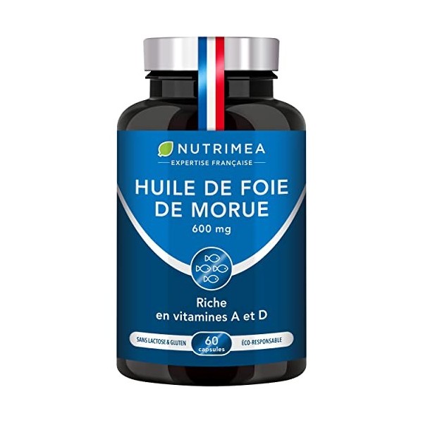 Huile de Foie de Morue - 600 mg - 100% des Besoins en Vitamines A et D - Immunité - Santé de la Peau - Capital Osseux - Quali