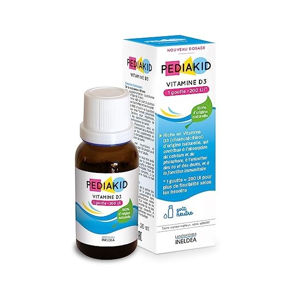 PEDIAKID - Vitamine D3 100% dorigine naturelle - Renforcement des défenses naturelles - Dès la naissance - Couvre 200% des a