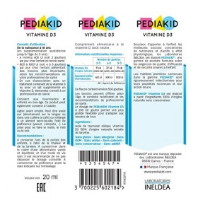 PEDIAKID - Vitamine D3 100% dorigine naturelle - Renforcement des défenses naturelles - Dès la naissance - Couvre 200% des a