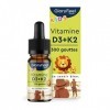 Vitamine D3+K2 en Gouttes pour Enfants à Partir de 4 Ans, Approvisonnement de 10 Mois, Vitamine D 500 UI en Forme Liquide & 2