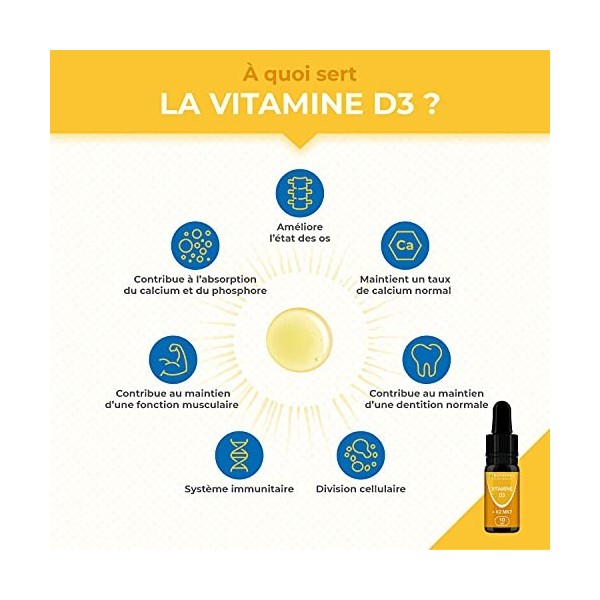 VITAMINE D3 - Avec K2 MK7 - Vitamines dOrigine Végétale & Huile d’Olive BIO - Renforce lImmunité, Santé des Dents, Os, Musc