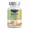 Oméga 3 1000mg avec Vitamine D3 2000 UI + K2 100 µg, 90 Gélules, Huile de Poisson 400mg dEPA et 300mg de DHA Fortement