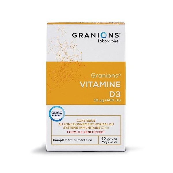 Vitamine D3 GRANIONS | Complément alimentaire vitamines | Vitamine D3 10µg avec Zinc | Défenses immunitaires, capital osseux,