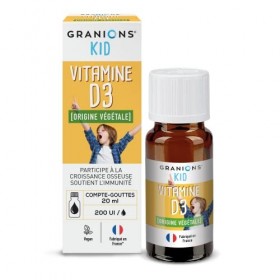 GRANIONS KID BIO VITAMINE D3 - Compte gouttes 20 ml - 200 UI par goutte - Double action CROISSANCE OSSEUSE et IMMUNITE - Orig