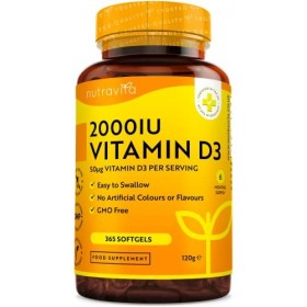 Vitamine D 2000 UI 50μg - 365 VIT D Softgel Capsules - pour le maintien dun système immunitaire, de muscles, dos et de de