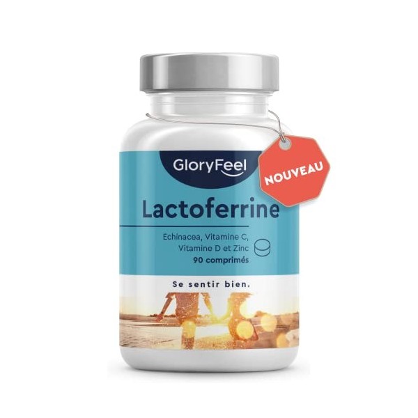 Lactoferrine Pure 200mg avec Zinc, Complément Alimentaire, 90 Comprimés, Echinacée Purpurea, Vitamine C 160mg et Vitamine