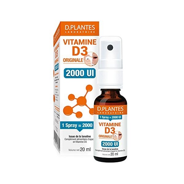 D.PLANTES - Vitamine D3 2000 UI - Complément Alimentaire en Spray - Immunité, Ossature Normale - Boost en Vit. D - Issue de l