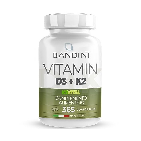 Bandini® Vitamine D3 K2 MK7 Extra Fort - 365 comprimés 12 mois - 2000 UI Vitamina D3 + 200 mcg Vitamina K2 - La Vitamine 