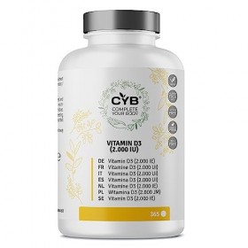CYB | Vitamine D3 2000 IU - Vitamine D 50µg Haute Dose Pure - 365 Comprimés 2 par Jour - Complement Alimentaire Végétarien Fa