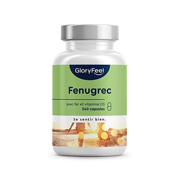 Fenugrec avec Fer et Vitamine D3 240 Capsules , Hautement Dosé avec 15µg de la Vitamine D3 et 9mg de Fer, Lutter Contre la F