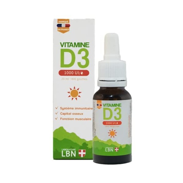 Vitamine D3 Végétale + Huile d’olive vierge extra BIO | 1000 UI par Goutte | Santé des Os, Dents, Muscles et Système Immunita