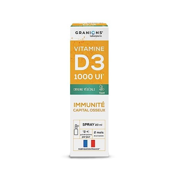 Vitamine D3 Végétale 1000 Ui - Spray 20Ml Pratique & Efficace - 100% Origine Naturelle Vegan - Immunite & Capital Osseux - Ab