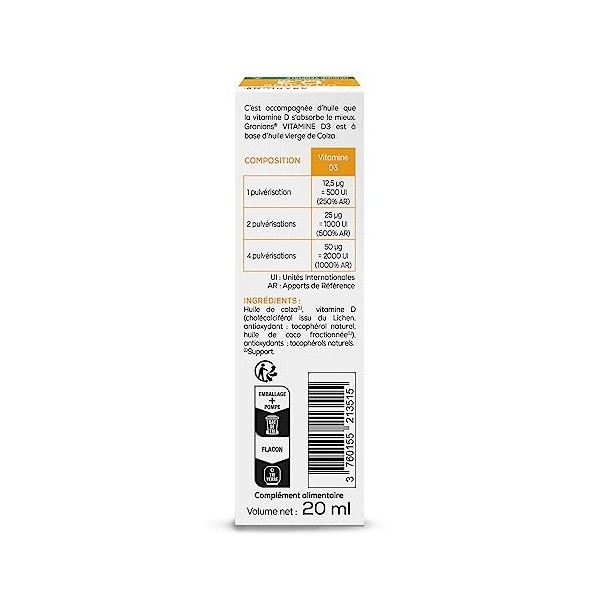 Vitamine D3 Végétale 1000 Ui - Spray 20Ml Pratique & Efficace - 100% Origine Naturelle Vegan - Immunite & Capital Osseux - Ab