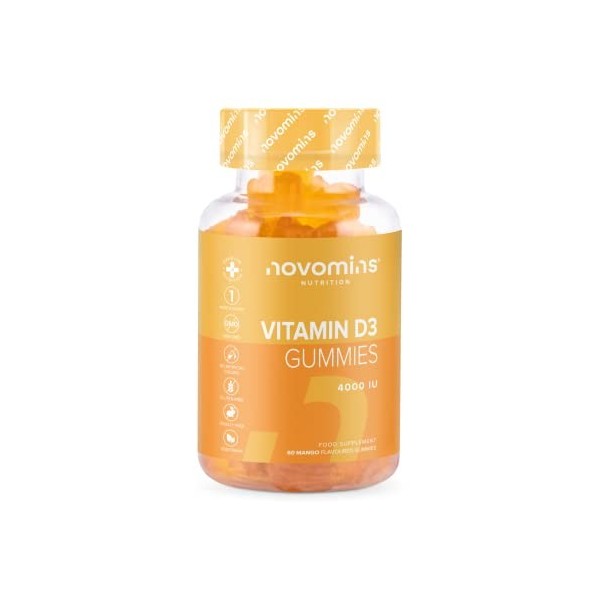 Vitamine D3 4000 UI 60 Gummies de Cholécalciférol - La Vitamine D Contribue Au Fonctionnement Normal Du Système Immunitaire -